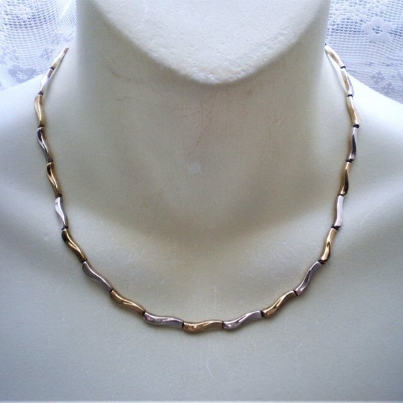 Designer Solid Two Tone 10K Yellow White Gold Stampato Swirls Necklace Chain 17